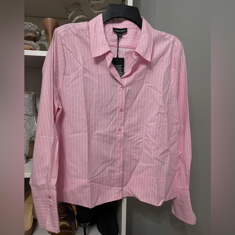 Pink & White Stripe Button-Up Shirt - Picture 2 of 3